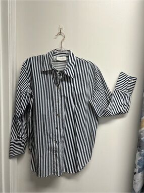 The Shirt Company Vertical Stripe Button-Down Shirt in Navy & White preppy